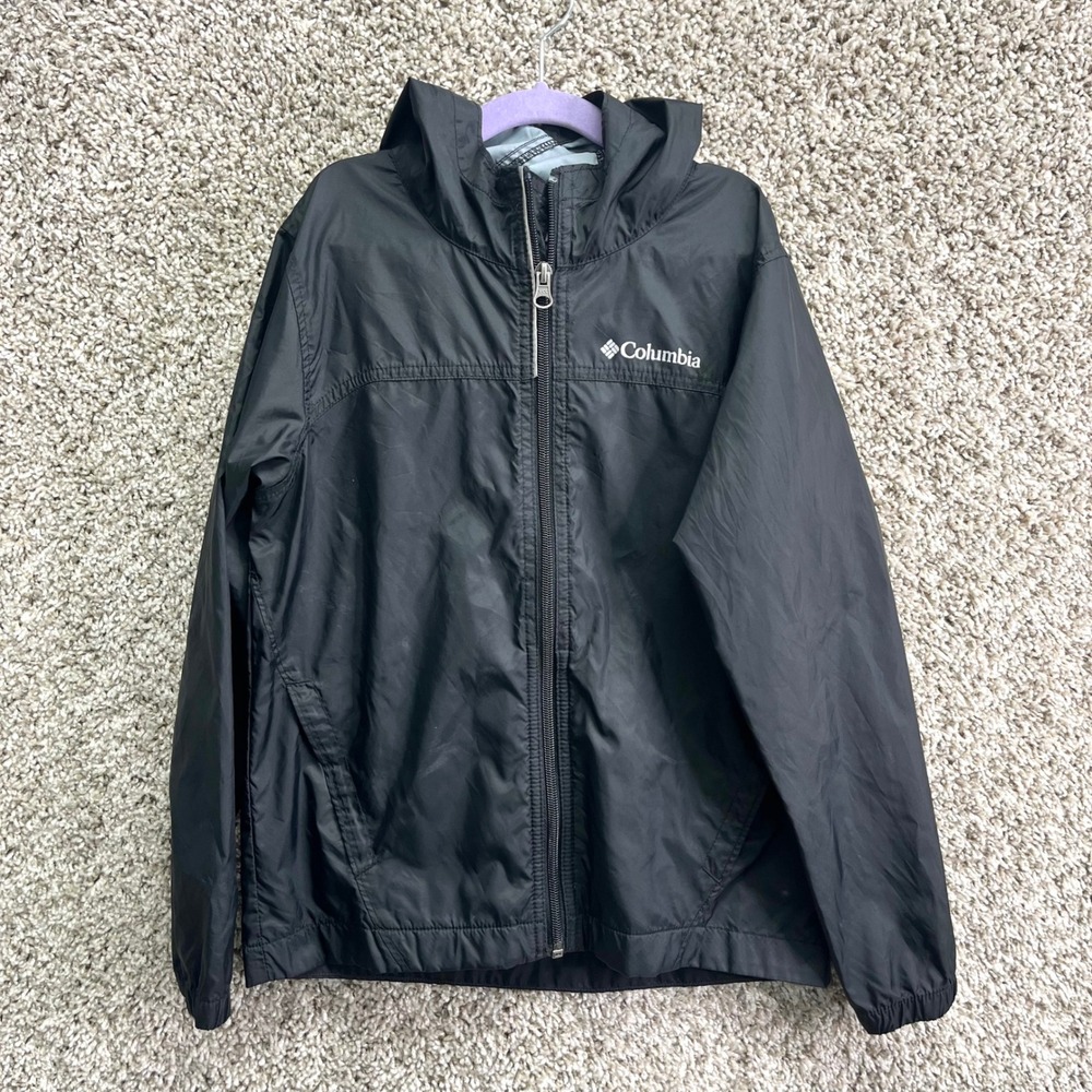 Columbia Jacket Boys S (8) Glennaker Black Nylon Hooded Full Zip Windbreaker